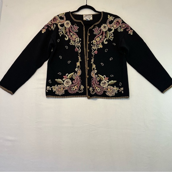 Heirloom Collectibles Womens Sweater Button Up Cardigan Embroidered Vintage L - Picture 1 of 10